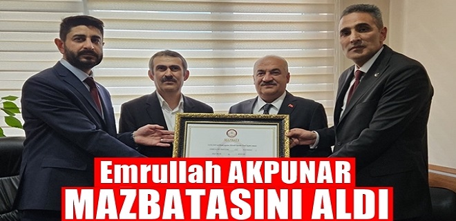 Akpunar Başkanlık Mazbatasını Aldı